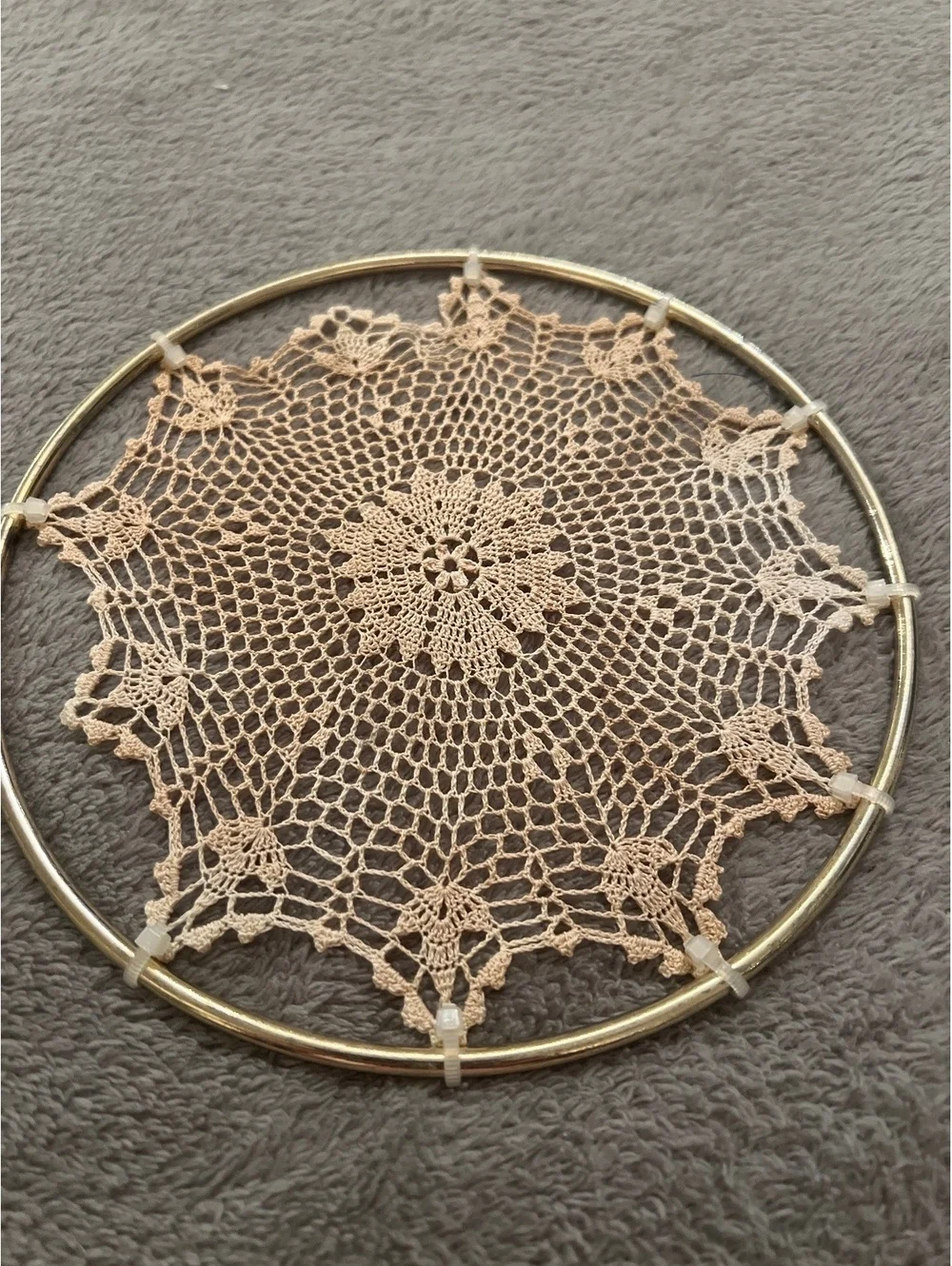 Vintage Handmade Crochet Doily in Metal Frame